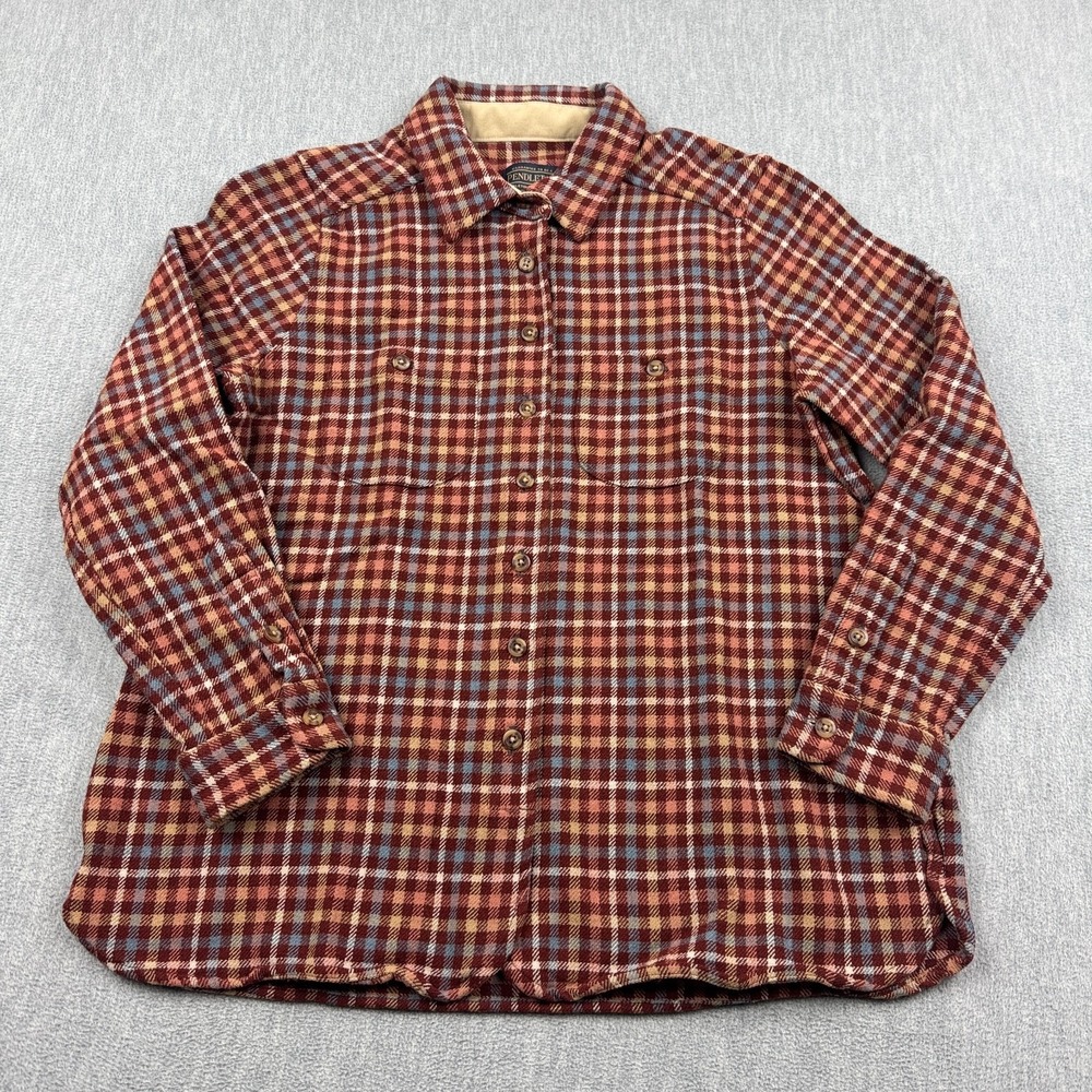 Pendleton Shirt Womens Petite Small PS Brown Check Plaid Virgin Wool Flannel